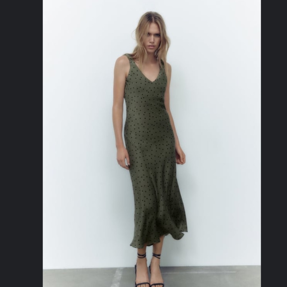 NWT Zara satin polka dot midi dress